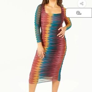 Multicolor Geometric Pattern Dress